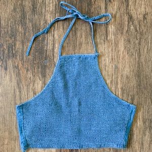 Hollister XS Smocked Halter Top Blue